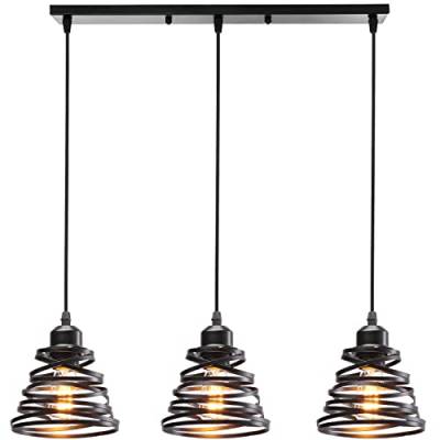 iDEGU 3-flammig Pendelleuchte Moderne Spirale Design Metall Lampenschirm E27 Vintage Lampe Industrielle Hängelampe für Schlafzimmer Wohnzimmer Küche Esszimmer (3-flammig Hängeleuchte, Schwarz, Balken) von iDEGU