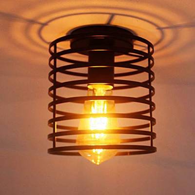 iDEGU Vintage Deckenleuchte, industriell Lampe Geometrisches Käfig Design Lampenschirm aus Metall E27 Deckenlampe für Schlafzimmer, Café, Restaurierung, Eingang, Flur, 16cm (Zylindrisch) von iDEGU