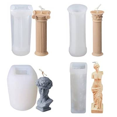 iDOTODO 4 x 3D-Kerzenformen, Silikonform, römische Säulenform, antike griechische Stumpenkerzenform, DIY-Kerzenputz, Seife, Bastelwerkzeug von iDOTODO