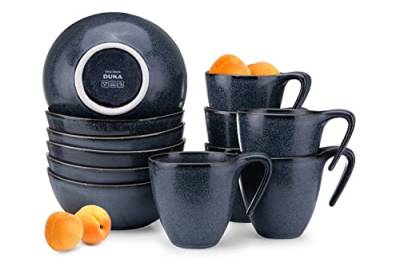 konsimo Frühstück Geschirr Set 6 Personen - TIME BLACK Mikrowellenfest Teller Set Modern 12 Teilig - Spülmaschinengeeignet Tafelservice aus Hartporzellan - Frühstücksteller Schalen 12-tlg von k. konsimo.