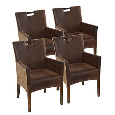 kreatives Wohnen Esszimmer Stühle Set 4 Stück Rattan Armlehner Sessel Bilbao vollgepolstert Polster Prairie Brown, Holz, Hellbraun, Extra breit von kreatives Wohnen