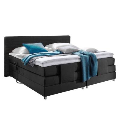 loftscape Boxspringbett Belaja 180x200 cm Webstoff Schwarz Verstellbar mit Fernbedienung inkl. Topper von loftscape