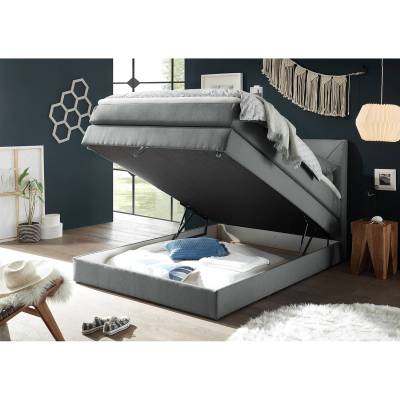 loftscape Boxspringbett Griggs 120x200 cm Webstoff Hellgrau mit Bettkasten/Matratze/Topper Modern von loftscape