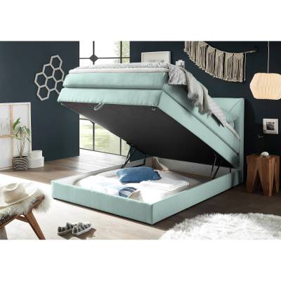 loftscape Boxspringbett Griggs 140x200 cm Webstoff Mint mit Bettkasten/Matratze/Topper Modern von loftscape