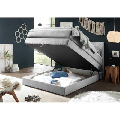 loftscape Boxspringbett Griggs 140x200 cm Webstoff Silber mit Bettkasten/Matratze/Topper Modern von loftscape