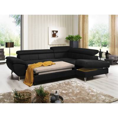 loftscape Ecksofa Hodge Schwarz Echtleder 260x75x207 cm mit Schlaffunktion und Bettkasten von loftscape