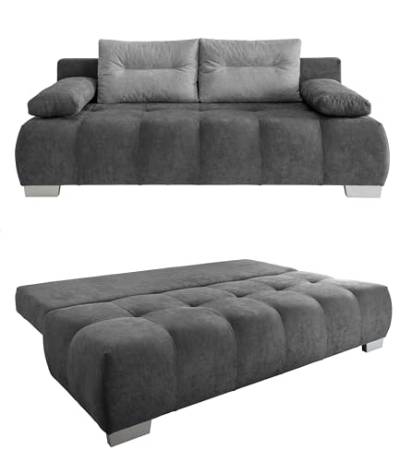 Federkern Schlafsofa mit Bettkasten 205 cm breit, 2-Sitzer-Couch mit attraktiver Steppung, Liegefläche 140x200 cm, Bezug Mikrofaser in Grau, Rückenkissen in Hell-Grau / 17211 von luma-home Schönes für Dein Zuhause