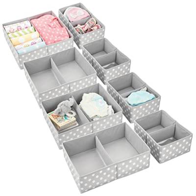 mDesign 8er-Set Aufbewahrungsbox fürs Kinderzimmer – Faltbare Kinderzimmer Aufbewahrungsbox in 2 Größen für Babykleidung – Kinderschrank Organizer aus atmungsaktiver Kunstfaser – grau/weiß gepunktet von mDesign