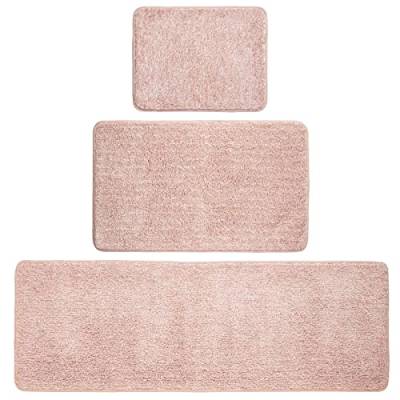 mDesign Luxuriöse Wellnessmatte aus 100 % Polyester, rechteckig, Plüsch, wasserabsorbierend, für Badezimmer, Waschtisch, Badewanne/Dusche, Standard- und kleiner Teppich, 3er-Set – Heather Light Pink von mDesign