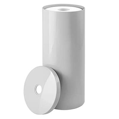 mDesign freistehender Papierrollenhalter – moderner Toilettenpapierhalter stehend fürs Badezimmer – dezenter Klopapierhalter mit Deckel aus Kunststoff – hellgrau von mDesign