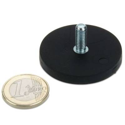 magnets4you Starkes Magnetsystem Neodym Ø 43 mm gummiert mit Gewinde M6x15 hält 10 kg, Gewindezapfen, Außengewinde, starker Halt durch Neodym-Magnete und kein Verkratzen durch Gummierung von magnets4you