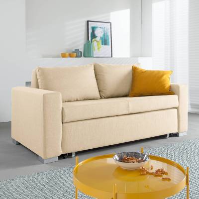 mooved Schlafsofa Latina 2-Sitzer Creme Webstoff 190x90x90 cm (BxHxT) mit Schlaffunktion/Bettkasten Modern von Mørteens