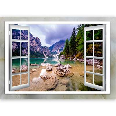 murando 3D WANDILLUSION Wandbild Landschaft Gebirge Fototapete Poster XXL Fensterblick Vlies Leinwand Panorama Bilder Dekoration Natur Wald Felsen See 140x100 cm c-C-0127-c-a von murando