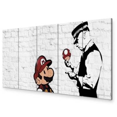 murando Akustikbild Banksy Mario Bilder Akustikschaum Hochleistungsschallabsorber Schallschutz Leinwand 5 tlg Wandbild Raumakustik Schalldämmung Street Art Urban i-C-0112-b-m von murando