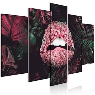 murando - Bilder Natur 100x50 cm Vlies Leinwandbild 5 Teilig Kunstdruck modern Wandbilder XXL Wanddekoration Design Wand Bild - Mund tropische Blätter Monstera b-C-0555-b-m von murando