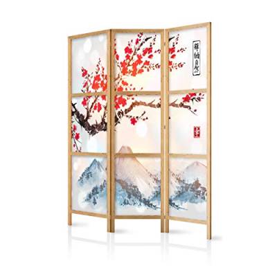 murando - Paravent Kirschblüte Gebirge 135x171 cm 3-teilig einseitig eleganter Sichtschutz Raumteiler Trennwand Raumtrenner Holz Design Motiv Deko Home Office Japan p-B-0002-z-b von murando