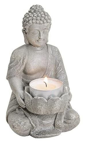 Buddha Figur Deko Teelichthalter Braun stabil 14cm hoch von mygoodtime