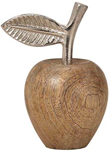mygoodtime Deko Apfel Figur Holz Metall elegant Mangoholz rund Skulptur Höhe 11cm (1 Stück Braun Silber) von mygoodtime