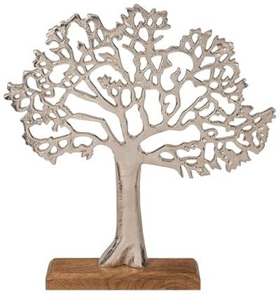 mygoodtime Lebensbaum Figur Holz Rahmen rund Skulptur Mangoholz Metall Deko Geschenk 33cm hoch von mygoodtime