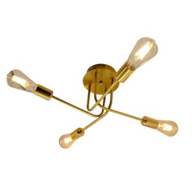 niuniaj Deckenleuchte Vintage Deckenlampe Gold 4 Flammig Sputnik Kronleuchter E27,Deckenleuchte Industrial für Wohnzimmer Esszimmer Schlafzimmer（ohne Leuchtmittel ） von niuniaj