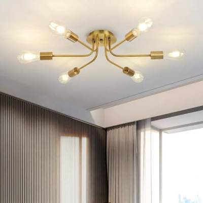 niuniaj Deckenleuchte Vintage Deckenlampe Gold 6 Flammig Sputnik Kronleuchter E27,Deckenleuchte Industrial für Wohnzimmer Esszimmer Schlafzimmer（ohne Leuchtmittel ） von niuniaj