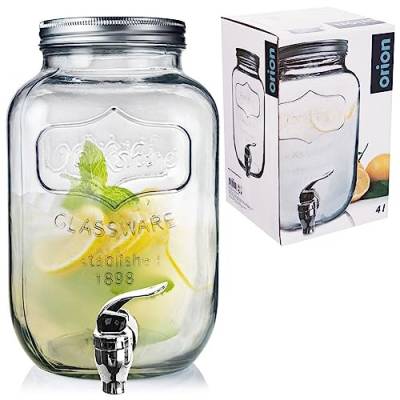 Getränkespender Wasserspender Glas Zapfhahnflasche mit Zapfhahn und Deckel 4 L für Limonade Säfte von orion group