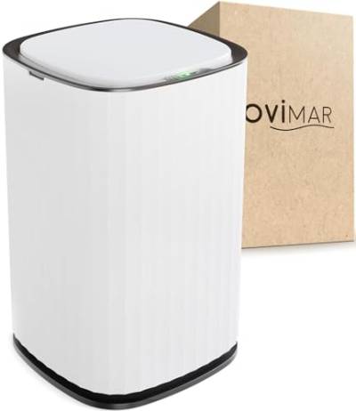 ovimar Sensor Badeimer Svaneke | Weiss | Sensor Mülleimer | Kosmetikeimer oval | Eimer mit Deckel | 10l (Liter) | auch als Windeleimer | stylischer Mülleimer fürs Bad oder die Küche als Abfalleimer von ovimar