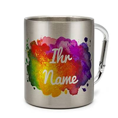 printplanet® - Edelstahltasse mit Karabinerhaken mit Namen Bedrucken - Namenstasse selbst gestalten - Motiv Color Paint von printplanet