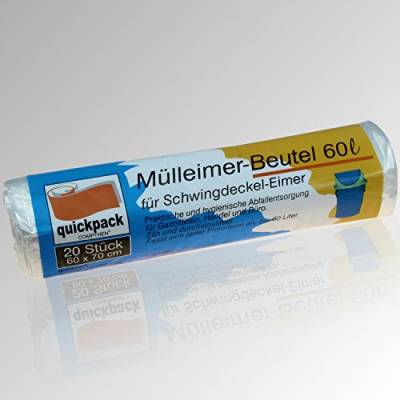 20er Rolle Müllbeutel, Müllsack, 60 Liter, 60 x 70 cm, auch für Schwingdeckel von quickpack compthen