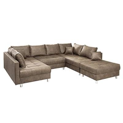 Riess Ambiente Modernes XXL Sofa Kent 303cm Taupe Federkern inkl. Hocker und Kissen Wohnlandschaft Schlafsofa Schlafcouch Couch Ecksofa mit Schlaffunktion von Riess Ambiente