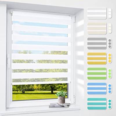 Doppelrollo klemmfix ohne Bohren & mit Bohren, 110 x 200 cm (BxH) Weiß, 3-in-1 Rollos für Fenster & Tür, Fensterrollo innen lichtdurchlässig & verdunkelnd, Klemmrollo Rollo Sonnenschutz & Sichtschutz von smartdemo