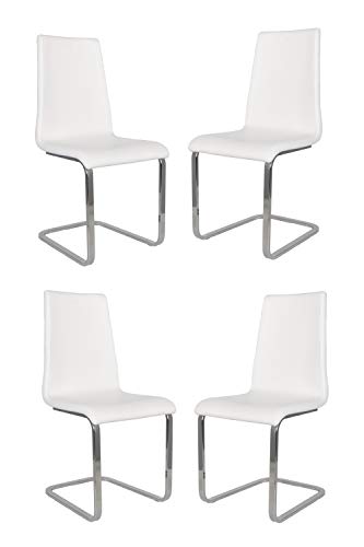 Tommychairs - 4er Set Freischwinger-Stühle BERLIN mit hochfestem rechteckigem Freischwingergestell aus Stahl und Sitzflaeche aus mehrschichtigem Holz gepolstert und mit weissem Kunstleder bezogen von t m c s