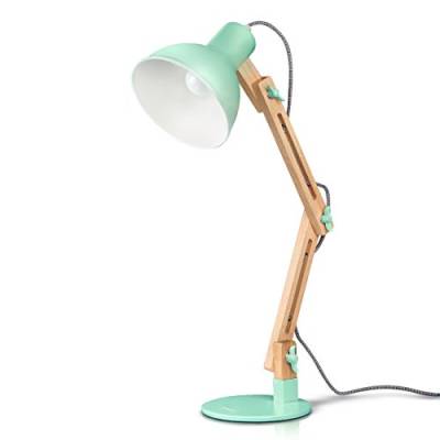 tomons Schreibtischlampe, LED Tischlampe im Klassichen Holz-Design, Nachttischlampe, Lampe mit Verstellbarem Arm, Tischlampe Wohnzimmer für Zimmer Büro, Weiß von tomons