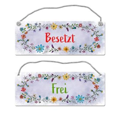 Graues Toilette ist frei oder besetzt Wendeschild mit Blumen Motiv und Kordel von trendaffe