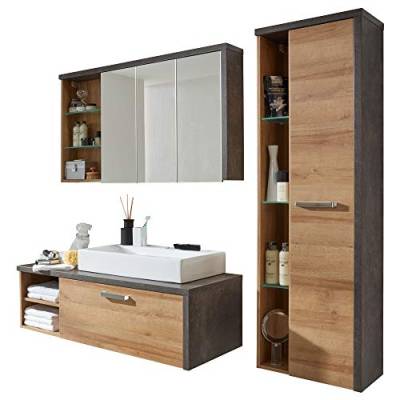 trendteam smart living - 4-teilige Badkombination Badmöbel - Badezimmer - Bay - Aufbaumaß (BxHxT) 186 x 160 x 53 cm - Farbe Beton dunkel mit Eiche Riviera Honig - 169390228 von trendteam smart living