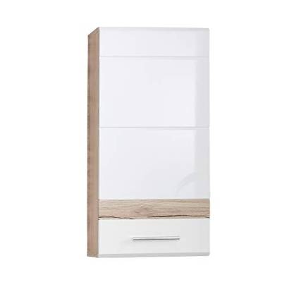 trendteam smart living - Hängeschrank Schrank - Badezimmer - Set One - Aufbaumaß (BxHxT) 37 x 77 x 24 cm - Farbe Weiß Hochglanz mit Eiche San Remo Hell - 133650196 von trendteam smart living