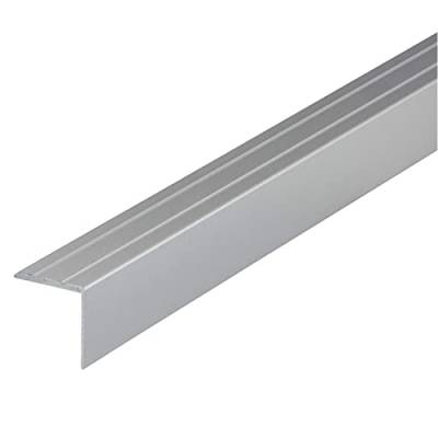 ufitec® Alu Winkelprofil 30x20 mm mit Rillen selbstklebend, Treppen Kanten & Stufen Winkel Schutzprofil (30 x 20 mm | 100 cm Länge, Silber) von ufitec profile systems