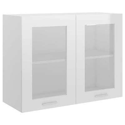 vidaXL Hängeglasschrank 2 Regalböden Hängeschrank Einbauküche Küchenzeile Küchenmöbel Oberschrank Küchenschrank Hochglanz-Weiß 80x31x60cm Holzwerkstoff von vidaXL