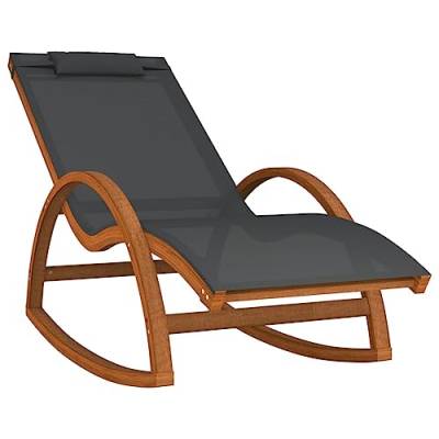 vidaXL Schaukelstuhl, Sonnenliege mit 1 Kissen, Schaukelsessel mit ergonomischem Design, Outdoor Schaukelstuhl Loungesessel, Grau Textilene Massivholz Pappel von vidaXL