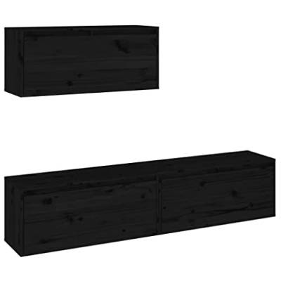 vidaXL TV Schrank 3-TLG. Wandschrank Hängeschrank Wohnwand Lowboard Fernsehschrank Fernsehtisch TV Möbel HiFi-Schrank Schwarz Massivholz Kiefer von vidaXL