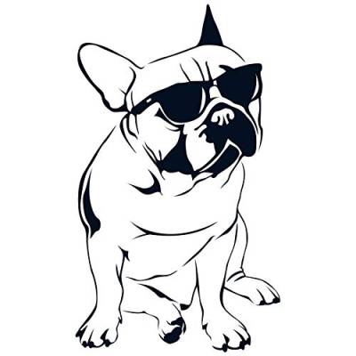 wall-refine WH-00072 | FRANZÖSISCHE Bulldogge mit Brille | 24 x 34 cm, schwarz, seidenmatt, Wandtattoo Wandaufkleber in Premium Qualität, Wanddeko Deko Motiv Tier Hund Hundeaufkleber von wall-refine
