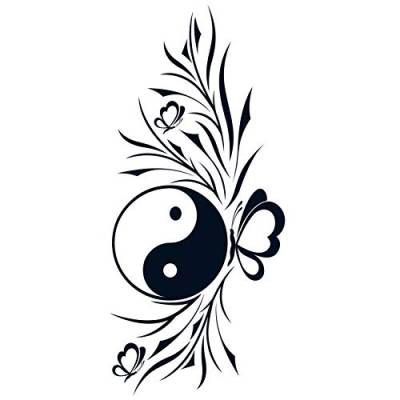 wall-refine WM-02184 | Yin Yang Schmetterling RANKE | 58 x 130 cm, schwarz, seidenmatt, Wandtattoo Wandaufkleber in Premium Qualität, Wanddeko Deko Zeichen Tribal Symbol Flur Diele Asien von wall-refine