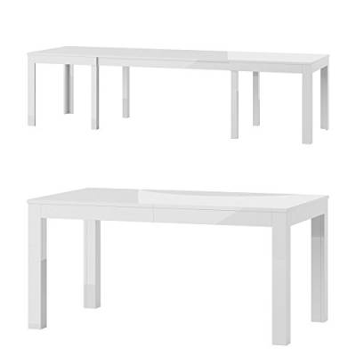 Tisch Küchentisch Esszimmertisch Esstisch WENUS Ausziehbar 160-300 cm (Weiß Hochglanz) von Furniture24