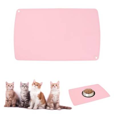 50 * 30 cm Napfunterlage für Katzen und kleine Hunde aus Silikon - Hell-Pink, L Hundenapf Unterlage/Futtermatte Katzen, wasserdichte & geruchlose hochwertige Silikonmatte mit Aufhängelöchern von xianynow