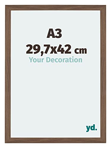 yd. Your Decoration - Bilderrahmen DIN A3 29,7x42 cm - Nussbaum Dunkel - Billderrahmen aus MDF mit Acrylglas - Antireflex - DIN A3 29,7x42 Rahmen - Mura von yd.