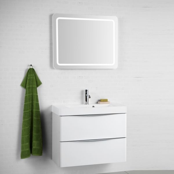 Scanbad Samba Badmöbelset 80 cm mit 2 Schubladen und Lichspiegel - weiß Hochglanz von EIKORA