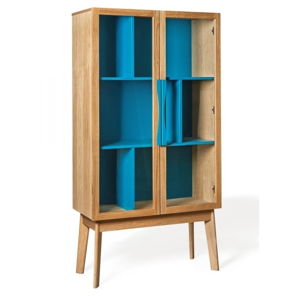 Halbhoher Schrank Vitrine in Eiche/Blau Halbhoher Schrank Vitrine in Eiche/Blau von EIKORA