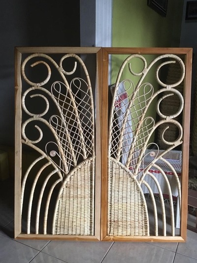 Paravent Spanische Wand Stellwand Raumteiler Sichtschutz Trennwand Teak Holz mit Rattan von TARSHOPBALI