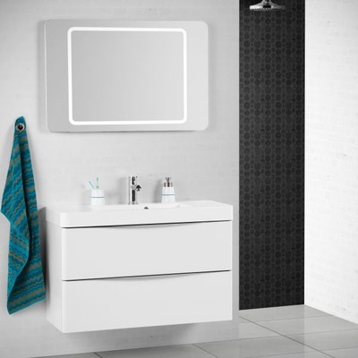Scanbad Samba Badmöbelset 100 cm mit 2 Schubladen und Lichspiegel - weiß Hochglanz Scanbad Samba Badmöbelset 100 cm mit 2 Schubladen und Lichspiegel - weiß Hochglanz von EIKORA