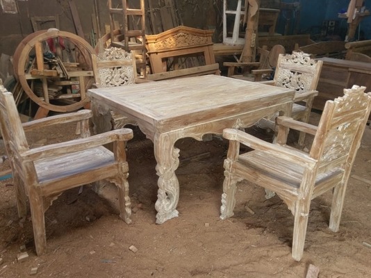 Set 4x Stuhl 1 Tisch Sitzgarnitur Esstisch Küchentisch Teak Holztisch Gartengarnitur Outdoor Stühle von TARSHOPBALI